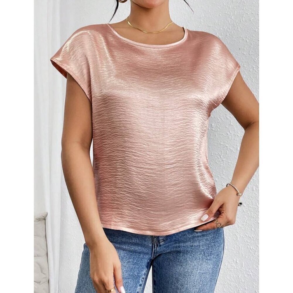 Casual Contemporary Satin Pink Batwing Sleeve - Picture 2 of 6